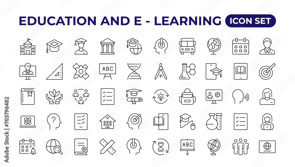 Education and Learning thin line icons set. Education, School, Learning icons.