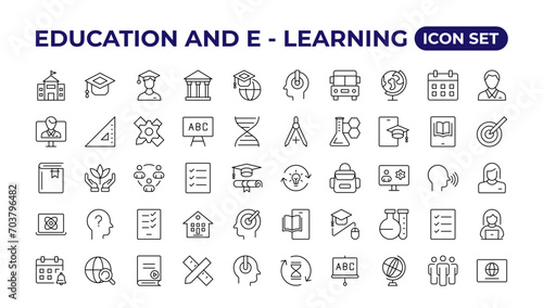 Education and Learning thin line icons set. Education, School, Learning icons.