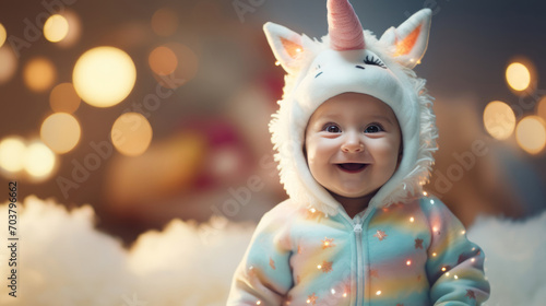 A sweet infant in a unicorn onesie, spreading magic and smiles