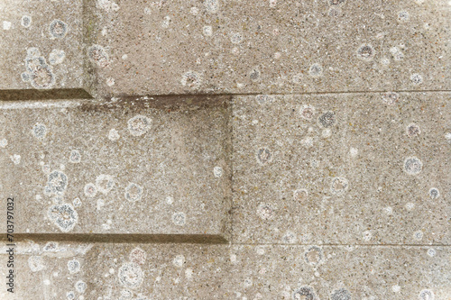 imagen detalle textura pared de baldosas de piedra con marcas redondas de distintos tamaños 