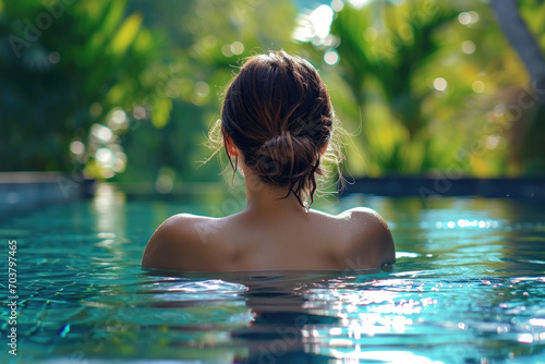 Beautiful young woman relaxing in spa swimming pool © Kien