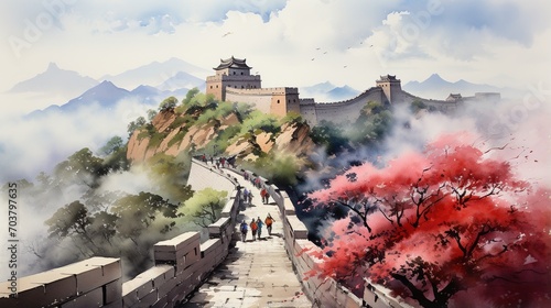 tourists visiting the great wall of china photo