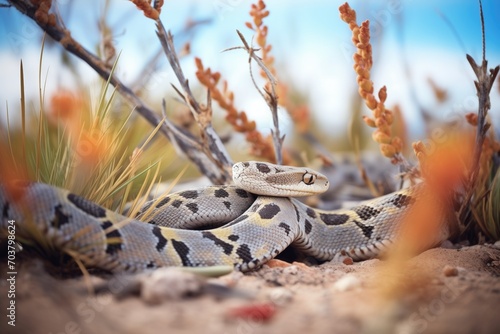 rattlesnake camouflage among desert bushes