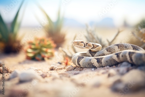 rattlesnake in the shadow of desert flora