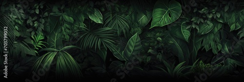 Enigmatic Depths of the Jungle: A Tapestry of Dark Green Leaves. Generative AI © Gelpi