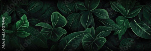 Enigmatic Depths of the Jungle  A Tapestry of Dark Green Leaves. Generative AI
