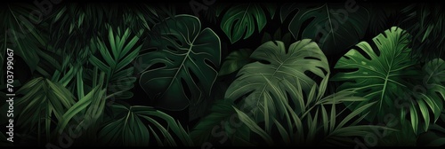Enigmatic Depths of the Jungle  A Tapestry of Dark Green Leaves. Generative AI