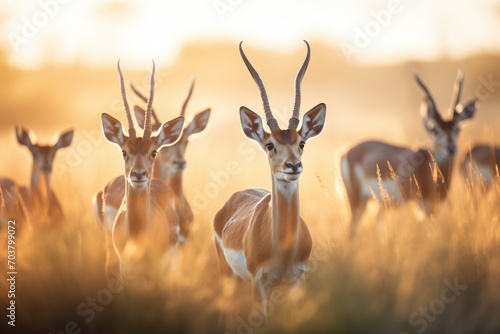 scene of roan antelopes during the golden hour photo