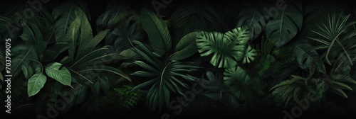 Enigmatic Depths of the Jungle: A Tapestry of Dark Green Leaves. Generative AI