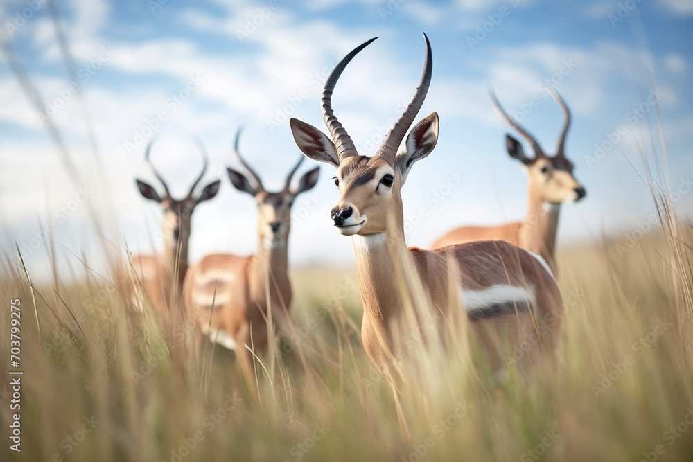 wide-angle view of roan antelopes in vast grassland wide-angle view of roan antelopes in vast grassland