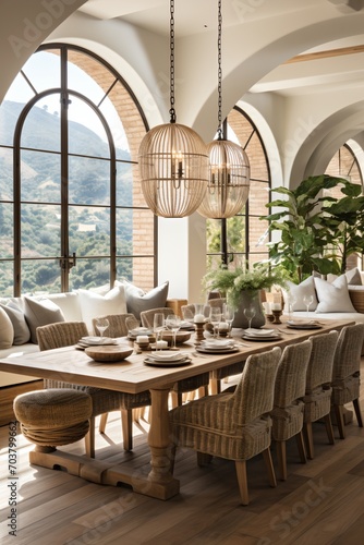 Rustic Modern Dining Room With Large Windows