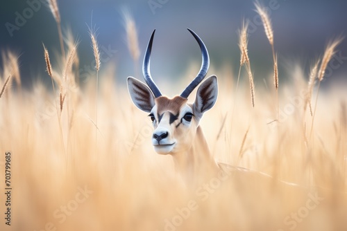 springbok with impressive horns amongst grasses