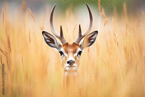 springbok with impressive horns amongst grasses photo