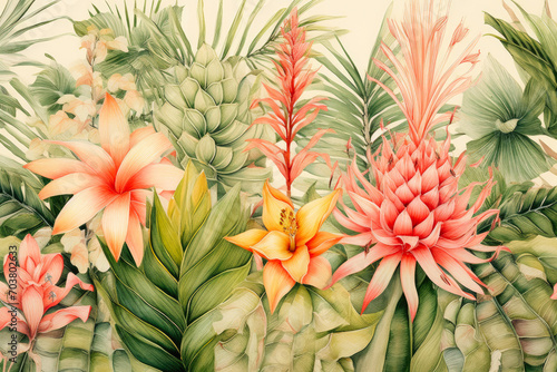 Tropical Bliss  Peachy Palms and Petals
