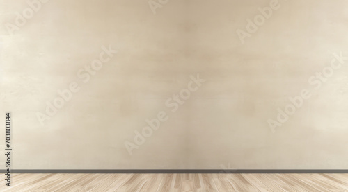 empty beige room wall with wooden floor