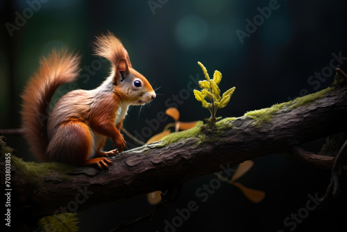 Playful Squirrel Perched on Branch © AIproduction