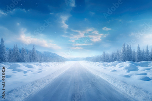 Serene Snowscape on the Road © AIproduction