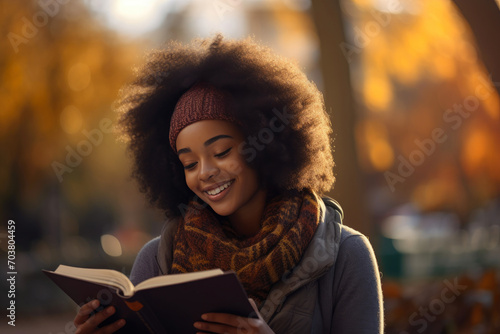 Literary Bliss: Black Woman in Beanie Lost in a Book