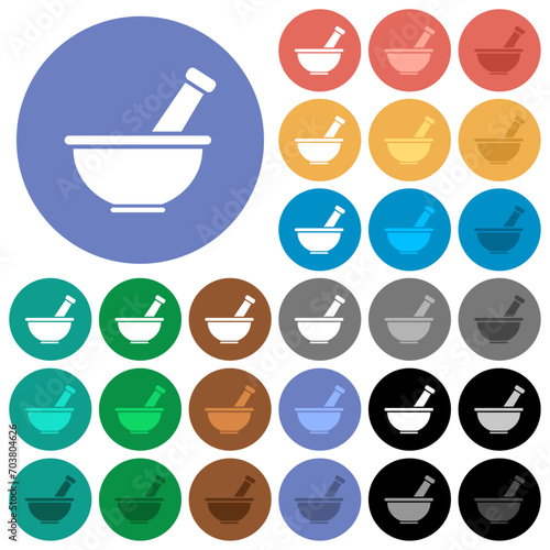 Mortar and pestle solid round flat multi colored icons