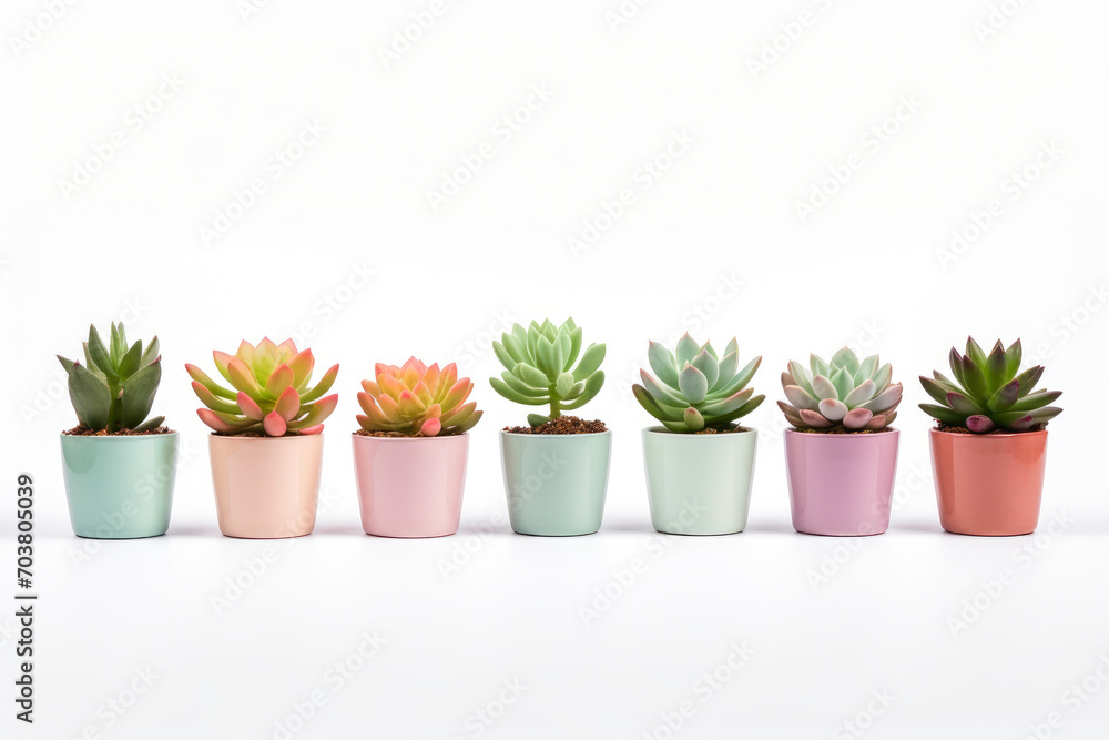 Assorted Potted Succulents on White