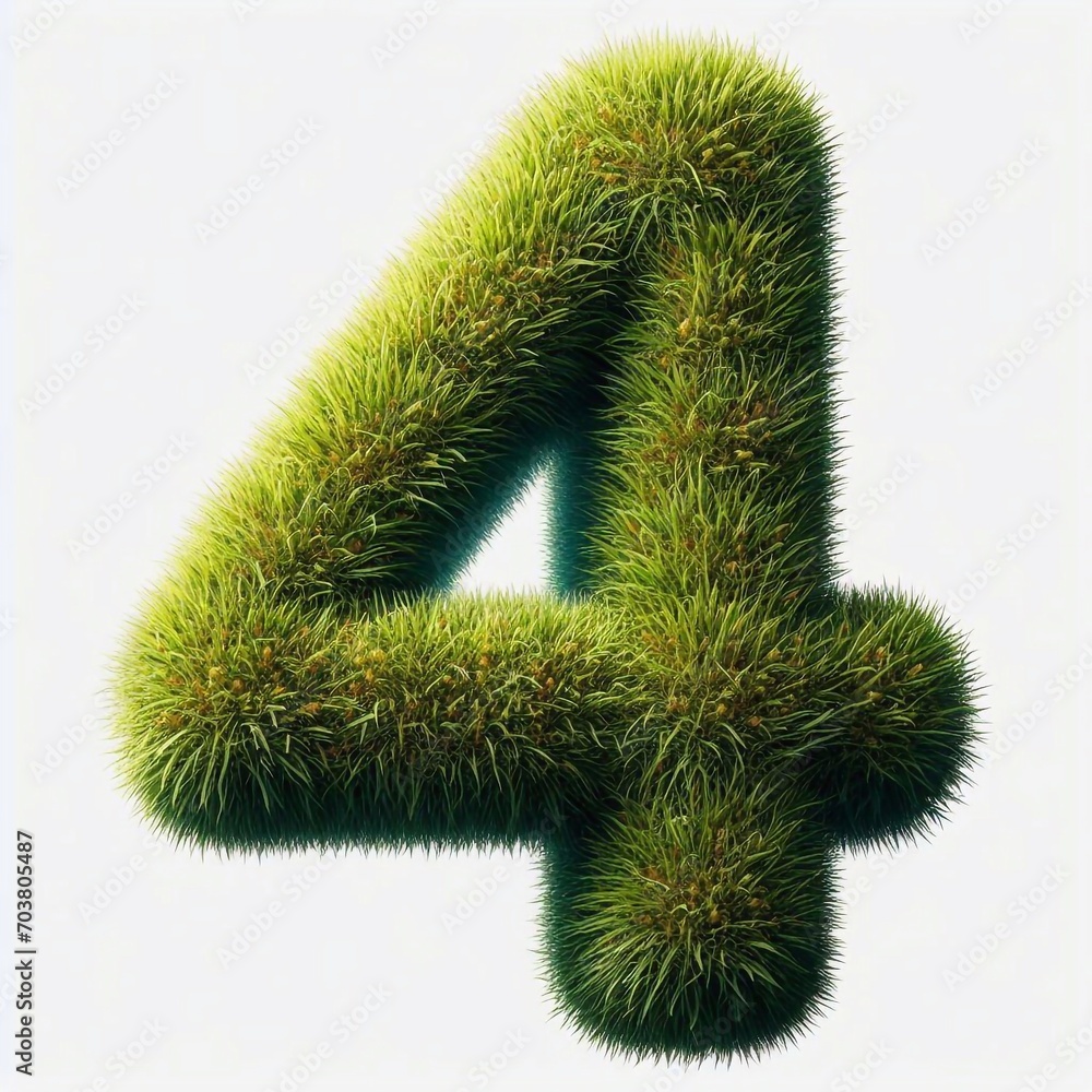 Grass digit 4. AI generated illustration Grass digit 4. AI generated illustration