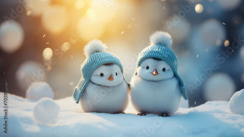 Two little snowmen in the snow lovely hugging © Sameer
