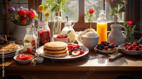 Breakfast food on the kitchen table