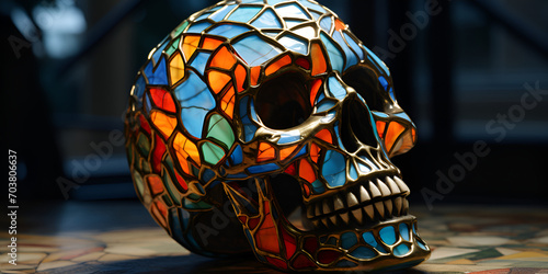 Denseness Image .Skull with a colorful mosaic style finish . photo