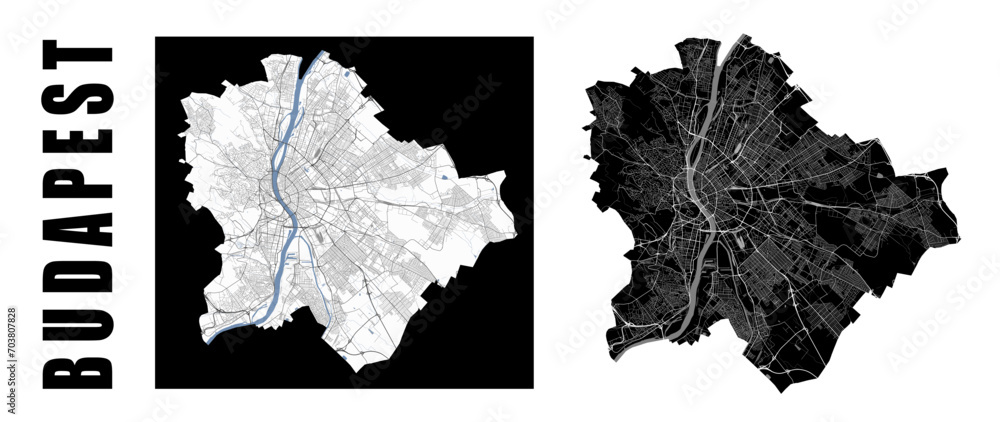 Obraz premium Budapest map, Hungary. City within administrative municipal borders.