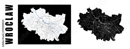 Wroclaw map, Poland. City within administrative municipal borders.