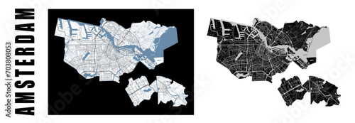 Amsterdam map, Netherlands. City within administrative municipal borders.