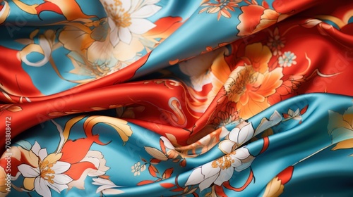  A fabric featuring elegant Chinese patterns, draped silk with intricate and traditional Asian designs, 
