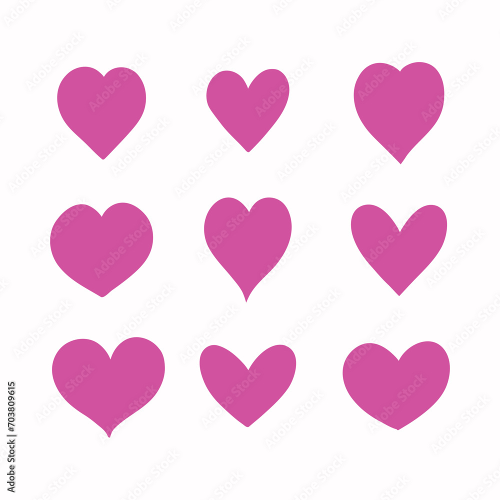 Design elements for Valentines day. Hearts set. Hand drawn hearts vector. Pink, lilac hearts