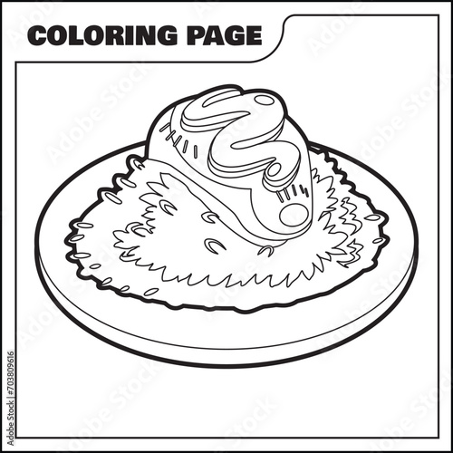coloring page of fried rice with omelet egg vector illustration 