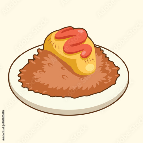 fried rice with omelet egg vector illustration 