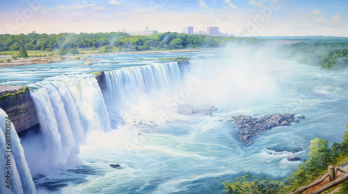 oil painting on canvas  Niagara falls between United States of America and Canada.