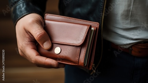 An up-close shot of a man holding a wallet containing cash.