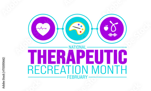 February is National Therapeutic Recreation Month background template. Holiday concept. background, banner, placard, card, and poster design template with text inscription and standard color. vector 