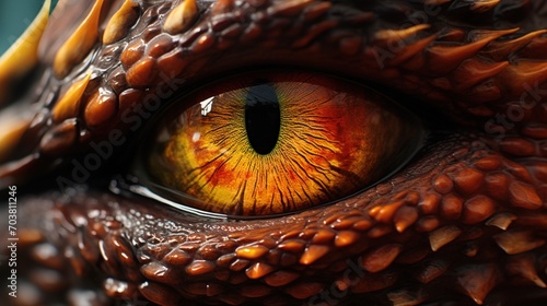 Closeup dragon red eye wild reptile animal. AI generated image