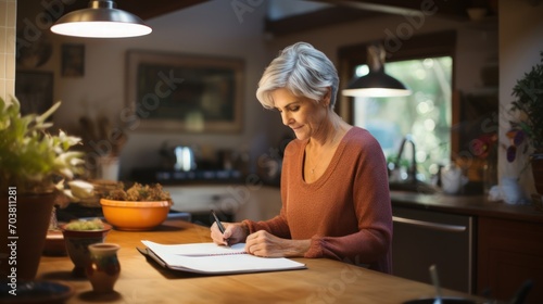 Mature woman planning her retirement at home