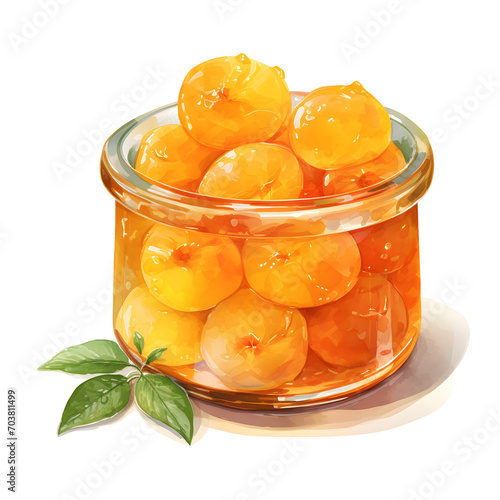 Apricot Compote, Apricot, Food and Sweet dessert, Watercolor illustrations
