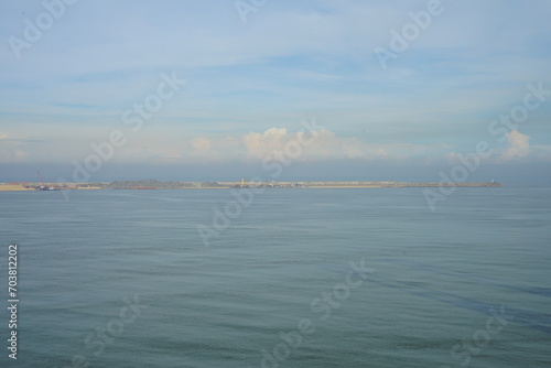 Sri Lanka, Colombo West breakwater and harbour view point headland on a sunny morning