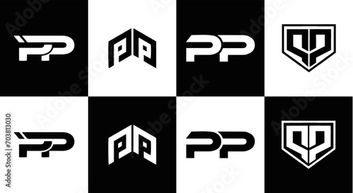 PP set ,PP logo. P P design. White PP letter. PP, P P letter logo design. Initial letter PP letter logo set, linked circle uppercase monogram logo. P P letter logo vector design. 