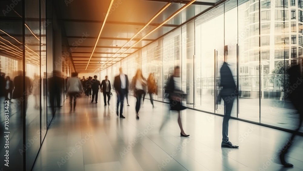 Business people walking in a modern office building