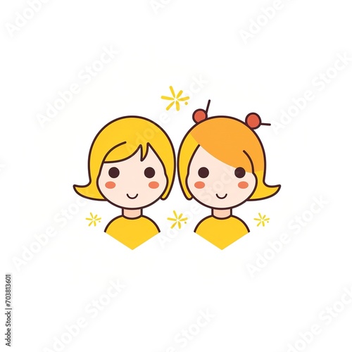 Two happy cartoon girls with yellow hair