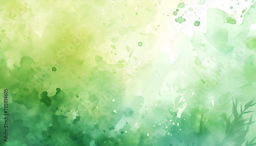 Creative watercolor green background with watercolor splash. Spring season wallpaper. 