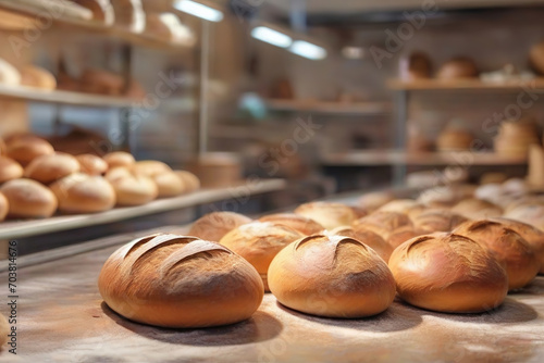 bakery with fresh bread, baking a loaf of white flour