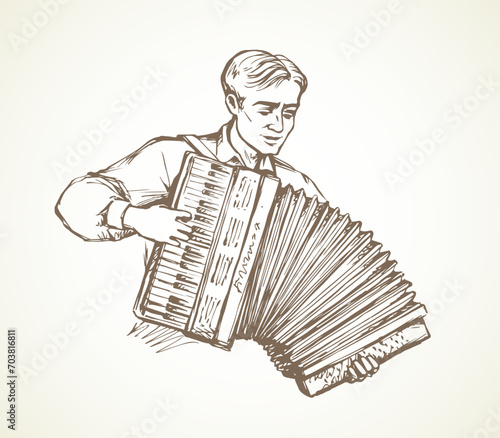 A man plays the accordion. Vector drawing