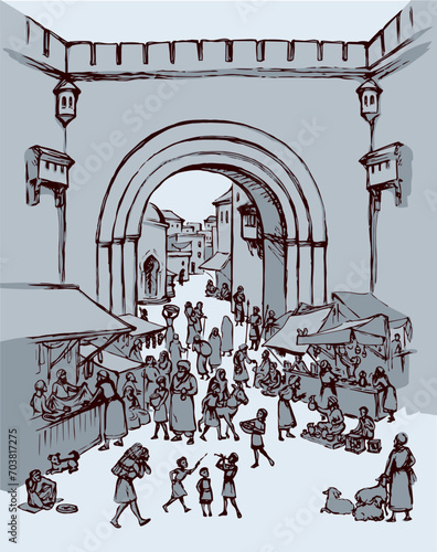 Old eastern city. Vector drawing