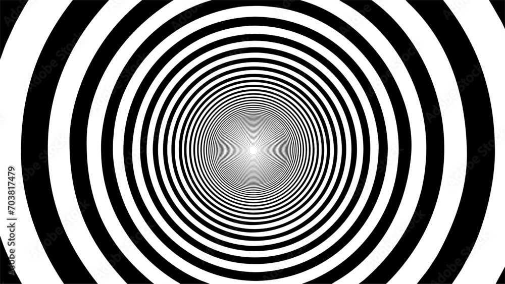 Fototapeta premium Optical illusion tunnel with black and white pattern. Black hole op art tunnel.